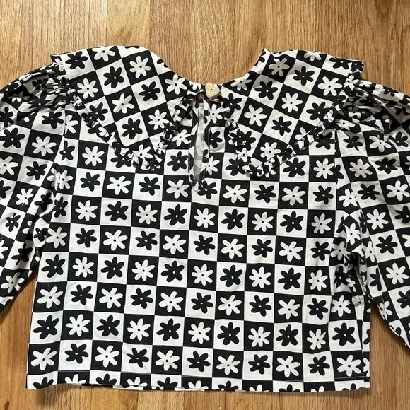 LISA SAYS GAH wendy daisy check black long sleeve blouse victorian size L - Picture 14 of 15